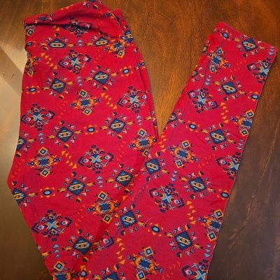 Lularoe Leggings OS, Red Yellow Blue  Abstract, NEW