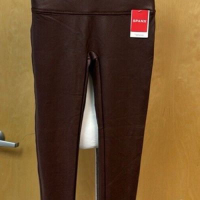 SPANX Mahogany Faux Leather Leggings Sz Large NWT