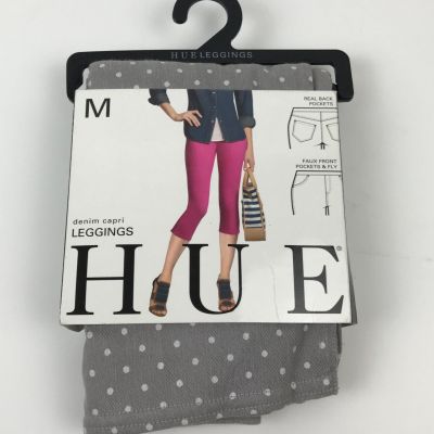 HUE Denim Capri Leggings Swiss Dot Metal Gray Size M (8-10)