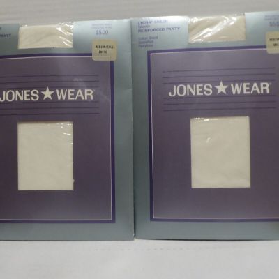 2 Pr. Jones Wear Lycra Sheer Reinforced Panty Pantyhose Med/Tall White