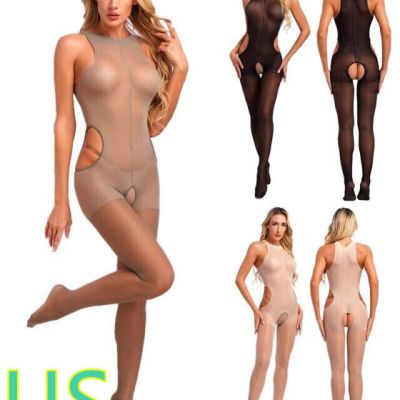 US Women Oil Silk Sheer Pantyhose Hollow Out Tight Thigh High Stockings Hosiery