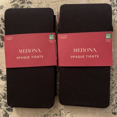 Merona ~ Opaque Tights ~ Ebony ~ M/L ~ 2 Pairs