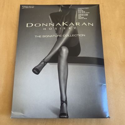 New Donna Karan Hosiery Signature Sheer Satin Toner Black Nylons SZ Medium