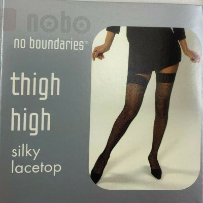 1 Pair NOBO Thigh High Silky Lacetop - Black Fishnet - ONE SIZE