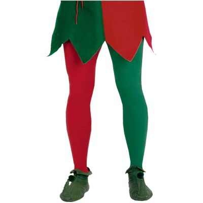 Red & Green Christmas Elf Tights Adult Mens Santa Helper Jester Costume Acsry