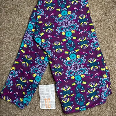 LuLaRoe TC Leggings PURPLE BLUE YELLOW TEAL Paisley Scroll Leaf Flower