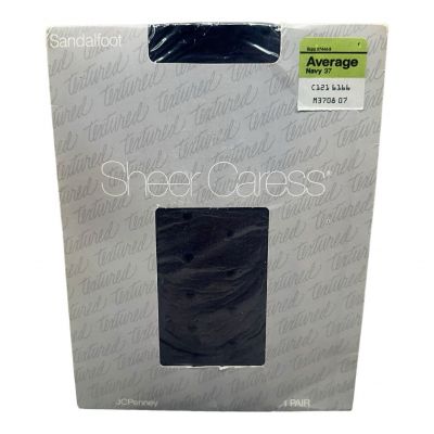 JCPenney Sheer Caress sandalfoot textured pantyhose navy polkadot average