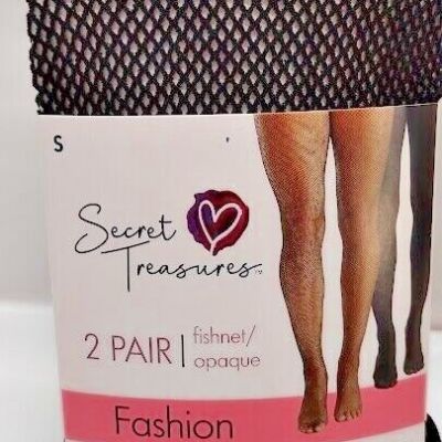 Secret Treasures Women's Black Opaque & Fishnet Tights 2pk Size S