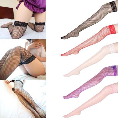 5Pcs Women Lady Stockings Mesh Sexy Socks Fishnet Thigh High Lace Top Hosiery