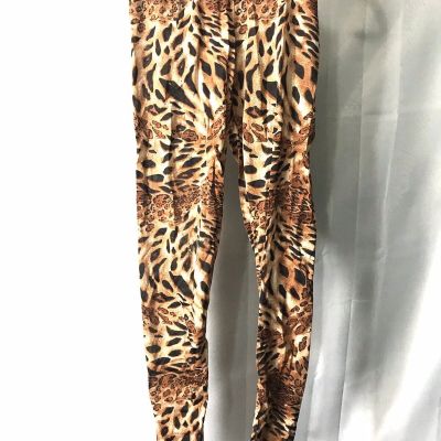 Chuns Womens Size XS Brown Animal Print Stretch Leggings Semi Sheer Fashion Wear