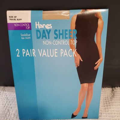 Hanes Day Sheer Non-Control Top Sandlefoot Size EF Travel Buff  2 Pack NEW