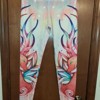 Bright Multi-Color Anime/Manga Footed Leggings HK72 Forest Antlered Deer XL