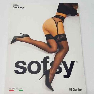 Sofsy Cream 3/4 Medium / Large Italian Lace Hold Ups 15 Denier NEW