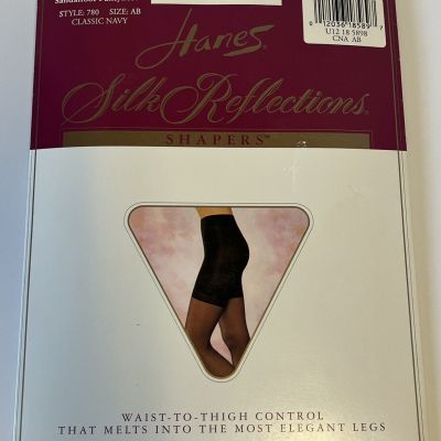 NEW Hanes Silky Sheer Shapers Classic Navy pantyhose size AB sandalfoot 780