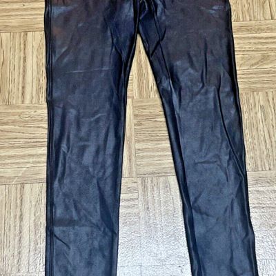 SPANX Midnight Black Faux Leather Leggings  Size L Large  $98