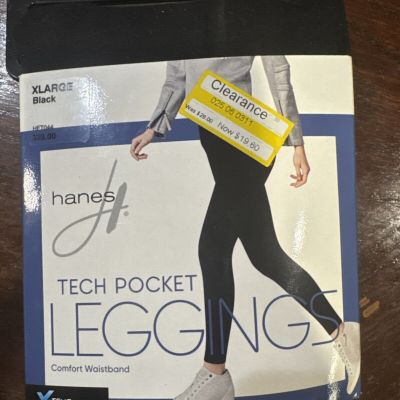 Hanes Leggings Tech Pocket X-Temp Workout Gym Pants Stretch Soft Black XL