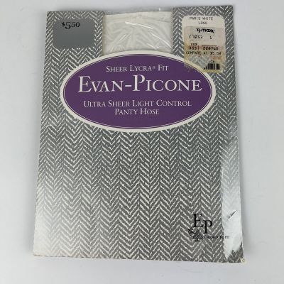 VTG Evan Picone Panty Hose White Ultra Sheer Light Control SZ Long USA Nylons