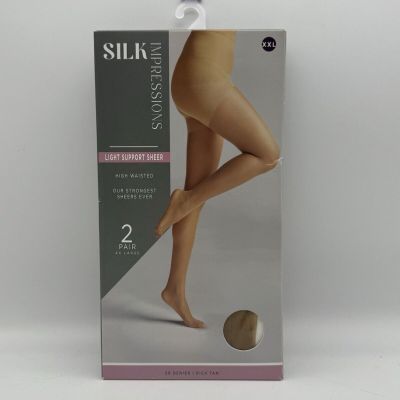 Silk Impressions High Waisted Light Support Sheer Rich Tan Tights Pantyhose XXL