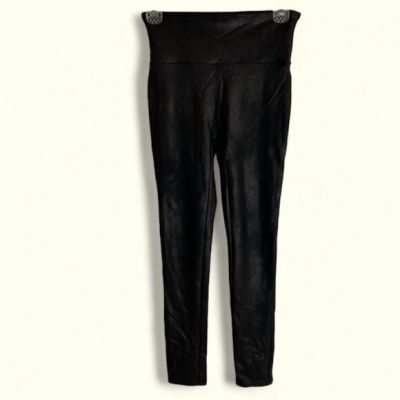 SPANX Ready to Wow Black Faux Leather Leggings, mid rise, size Small, shapewear