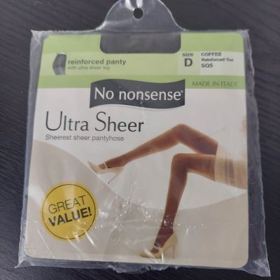 No Nonsense Pantyhose Size D Ultra Sheer Coffee SQ5 Reinforced Panty / Toe