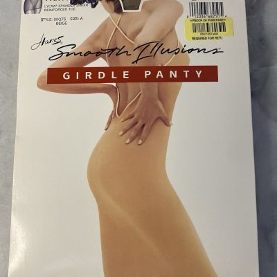 Vintage Hanes Smooth Illusions Girdle Pantyhose Beige Sz A 00Q76 Reinforced Toe