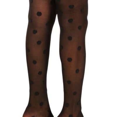 Nylon Stockings w Polka Dots & Top Lace, Black