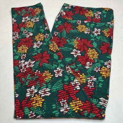 NEW LuLaRoe TC2 GREEN Holiday Leggings Poinsettia RED Christmas Flower Holly