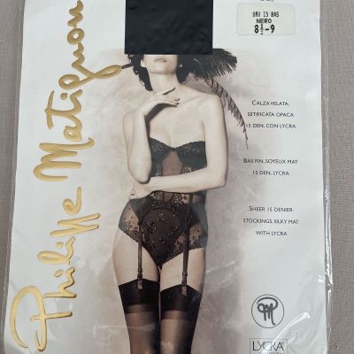 PHILIPPE MATIGNON FRANCE SEDUCTION NYLONS STOCKINGS 15 DEN BLACK SILKY MAT  Sz S