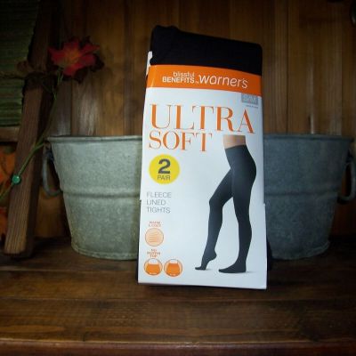 WARNERS LADIES ULTRA SOFT FLEECE LINED TIGHTS 2 PAIRS SIZE SMALL/MEDIUM BLACK