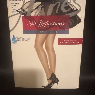 Hanes Silk Reflections Size A/B Color JET  Control Top, Wicking Cool Pantyhose