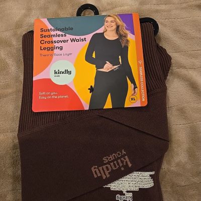 Kindly Yours Brown Ribbed Seamless Crossover Waist Leggings