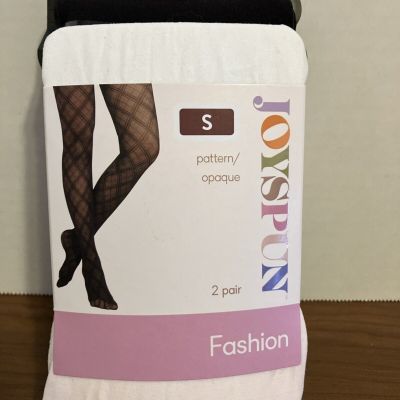 Joyspun 2- pair Women’s S Opaque Pink/Black Tights  NWT