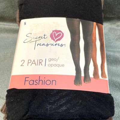 Secret Treasures Womens 2 Pair Geo Opaque Fashion Tights Size Small