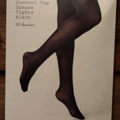 a new day Control Top Opaque Black Tights Size M/L 1 pair