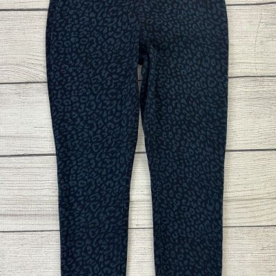 SPANX JEAN-ISH ANKLE Sz Medium Blue Leopard Animal Print Pull On Stretch Legging