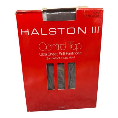 halston III control top ultra sheer soft pantyhose Long Town Taupe sandlefoot