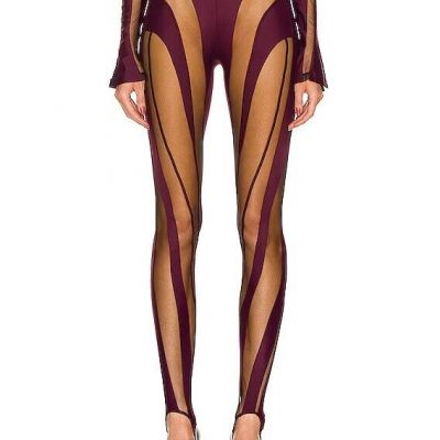 Mugler Sheer Spiral Legging Raisin & Black Purple Mesh 38 NWT $690