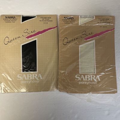 Sabra Women's 1X-2X Off White And Black Cotton Crotch Pantyhose NOS