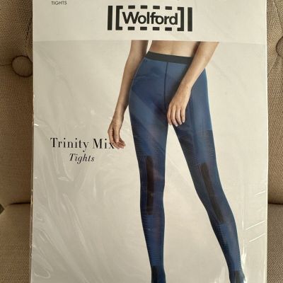 Wolford 14725 Trinity Mix Tights Electric Blue/Black Or Ash/Black