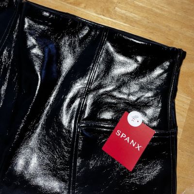 NWT SPANX Faux Patent Leather Liquid Gloss LEGGINGS-20301T-Black-Size LARGE Tall