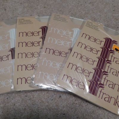 4 Pr. Vintage Meier & Frank All Sheer Sandalfoot Pantyhose Seashell, Size A