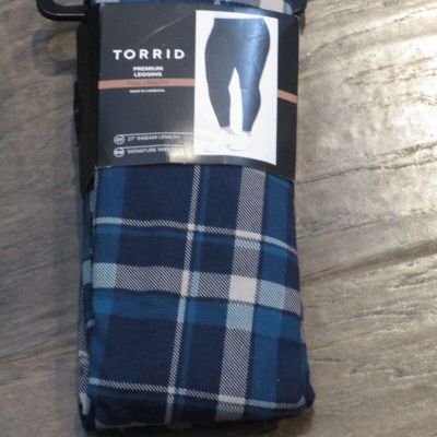 TORRID COMET PLAID BLUE FULL LENGTH SIGN WAIST LEGGINGS SZ 1 (1X/ 14-16)