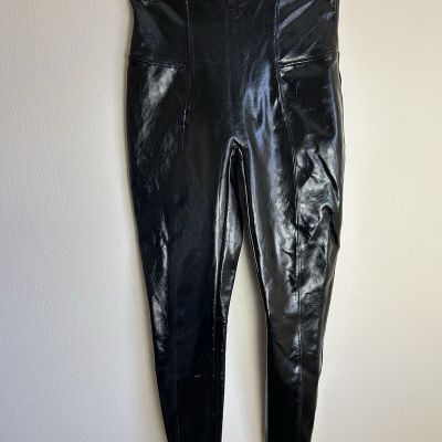 Spanx Large L Faux Patent Shiny Leather Leggings Pants Pull On High Waisted