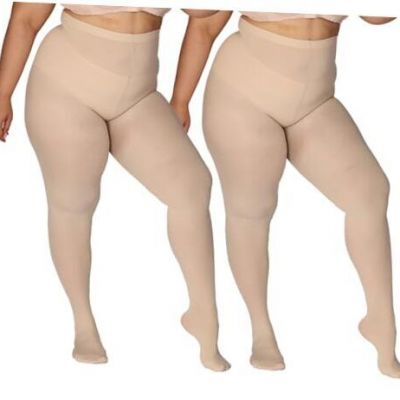 Plus Size Tights for Women Up To 6x, Semi Opaque Control Top 1X-2X Nude*2