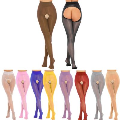 US Womens Hosiery Glossy Pantyhose Footed Tights Crotchless Clubwear Shiny Sheer