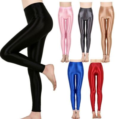 Women Shiny Glossy Active Performance Yoga Pants Stretchy Dance Running Leggings