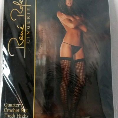 Rene Rofe Fishnet Thigh High Stockings Black Lingerie O/S One Size New