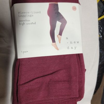 A New Day Women's High Waisted Seamless Fleece Lined Leggings Burgundy Size 1X