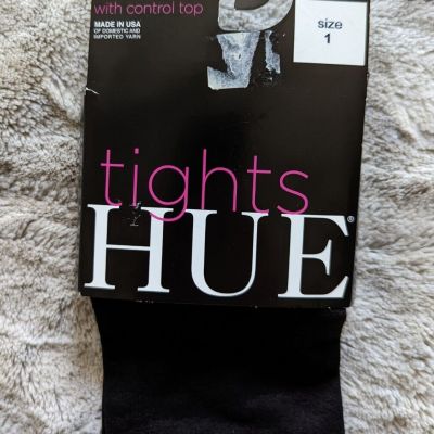 NEW Hue Dark Black OpaqueTights Control Top Hosiery Pantyhose Stockings Sz 1