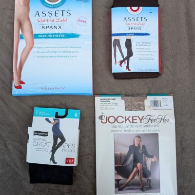 LOT SPANX Tights Assets Red Hot Shaping Sheers Black Sand Small S Pantyhose Nos